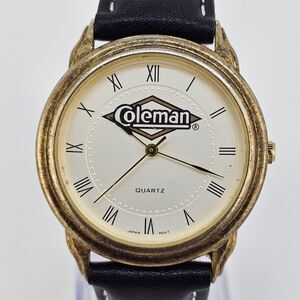 VTG Coleman Men's Watch 35MM Cream Dial New Black Leather Bands New Battery